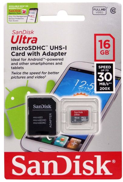 Cartão Micro Sdhc 16gb Ultra Sd Sandisk Classe 10 30mb/s